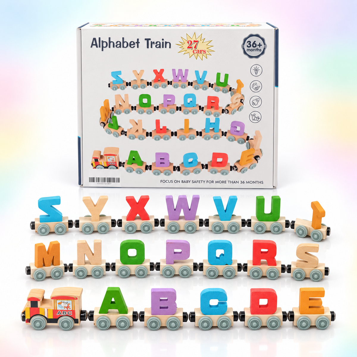 Learning Train (Digital & Alphabet) – 27 Cars Educational Wooden Train
