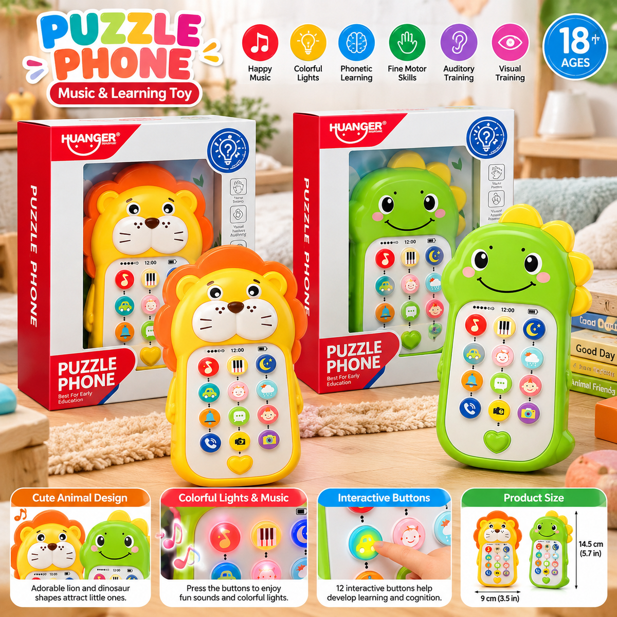 Huanger Puzzle Phone – Interactive Music & Learning Toy with Lights