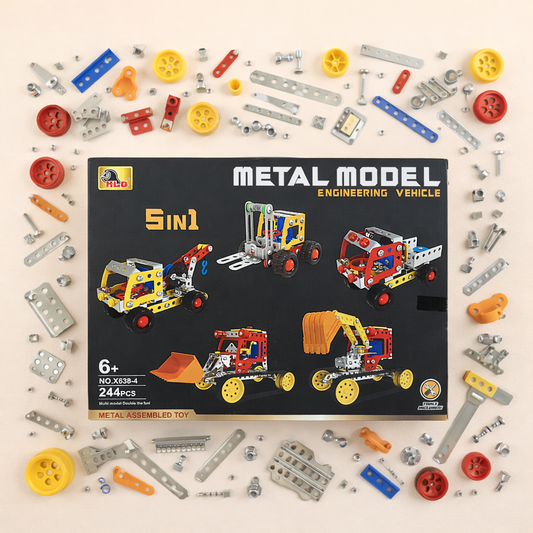 Metal Model Construction Kit – 5-in-1 Engineering Vehicle Set (STEM Toy)