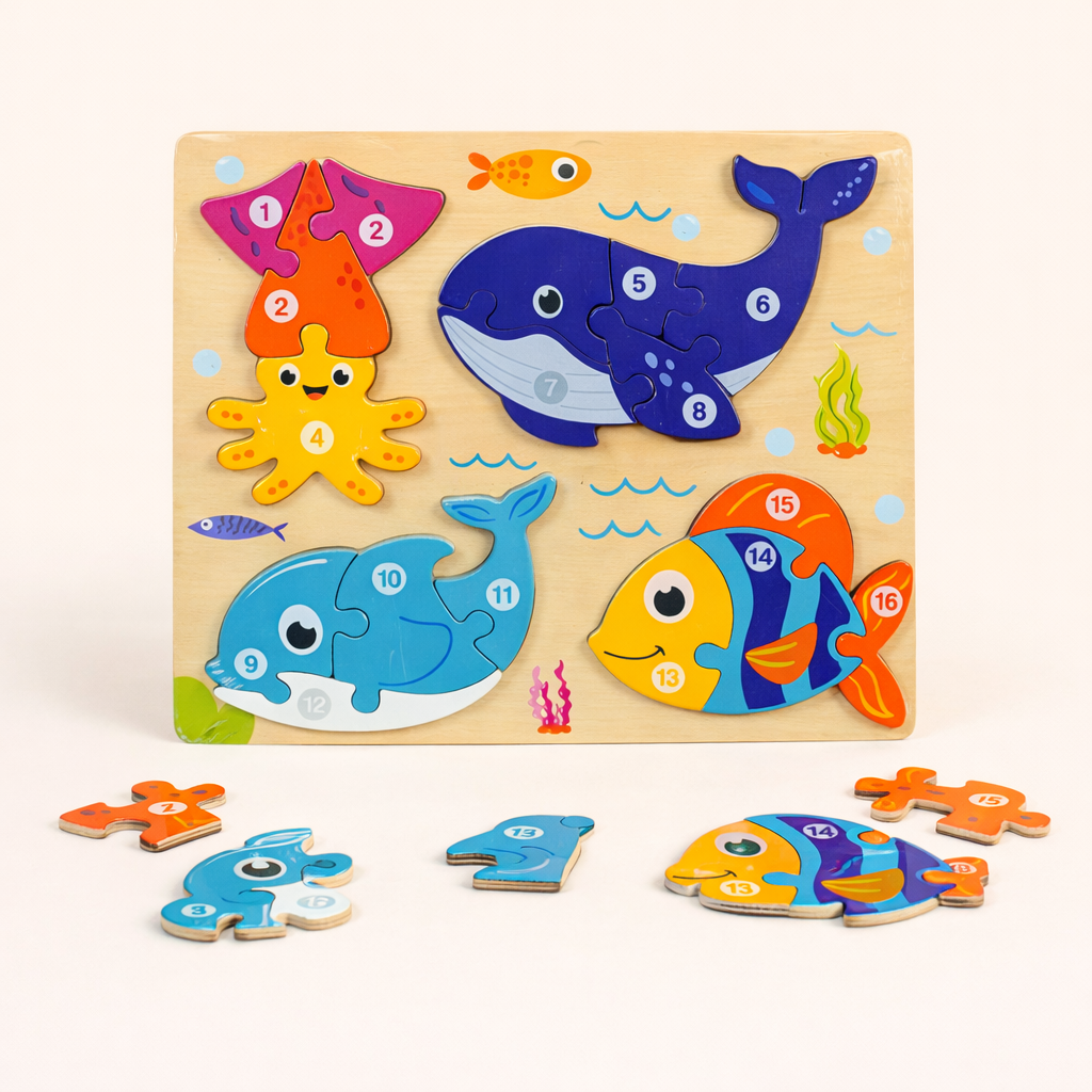 3D Block Puzzle with White Board Sea Animals