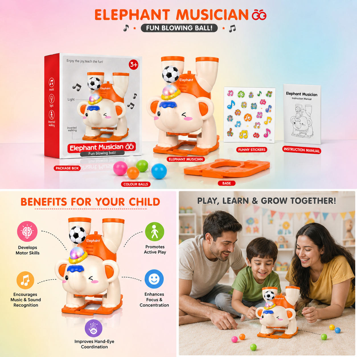 Elephant Musician Fun Ball Blowing