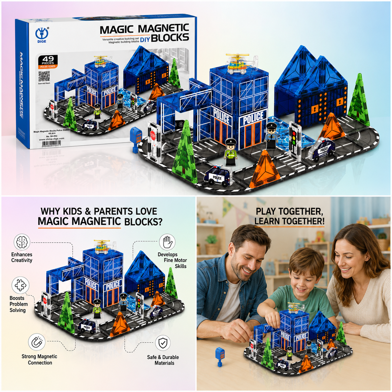 Magic Magnetic Blocks - Police Station (49 Pieces)