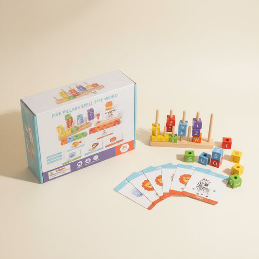 Five Pillars Wooden Spelling Game