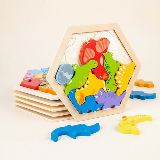 Wooden Hexagon Dinosaur Puzzle: A Colorful Learning Adventure