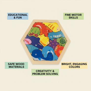 Wooden Hexagon Sea Animal Puzzle Board