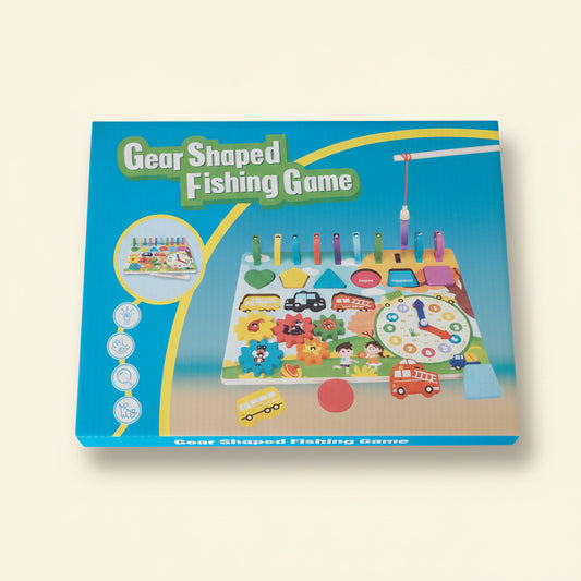 Gear Shaped Wooden Fishing & Learning Board Game
