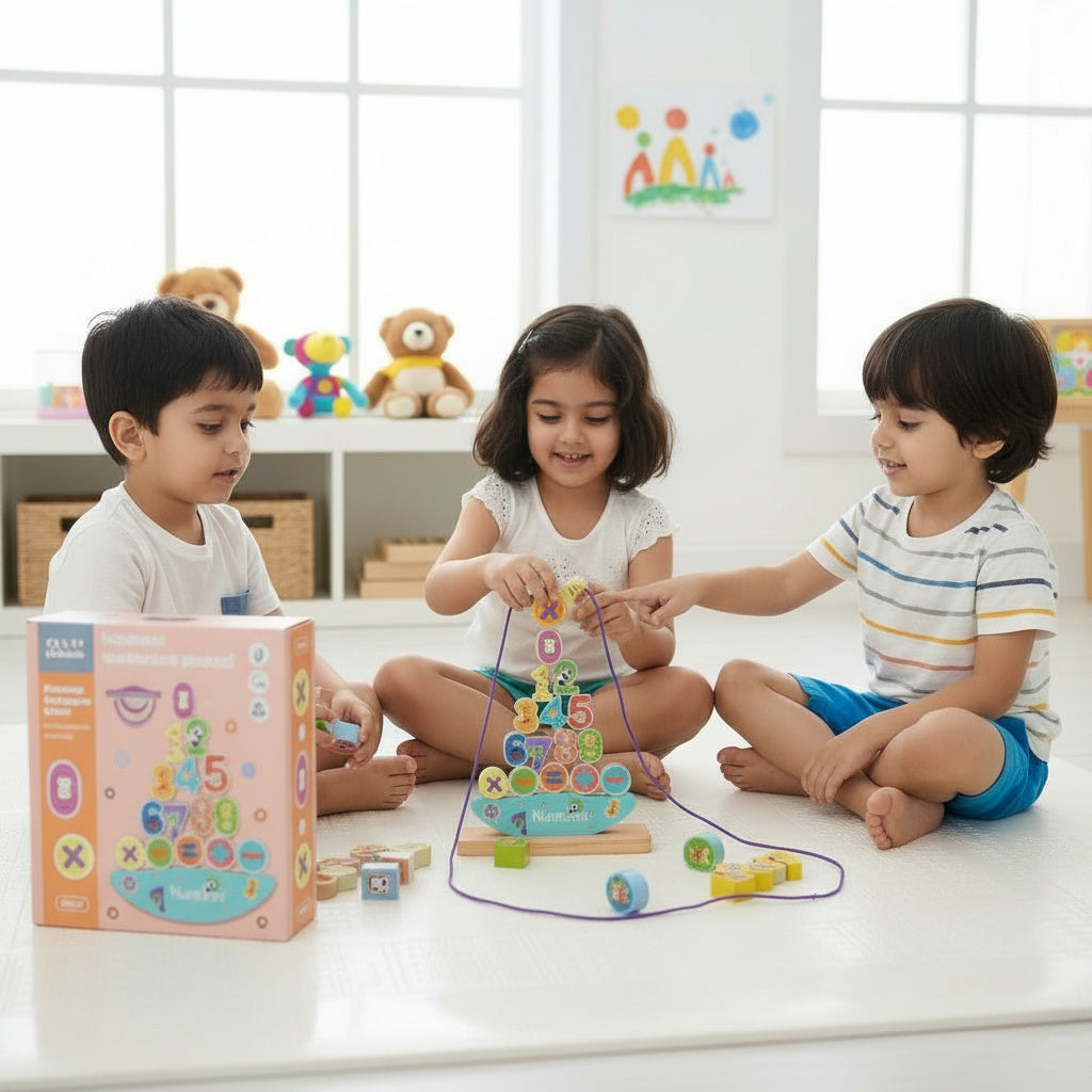 Wooden Balance Threading & Number Learning Block Set
