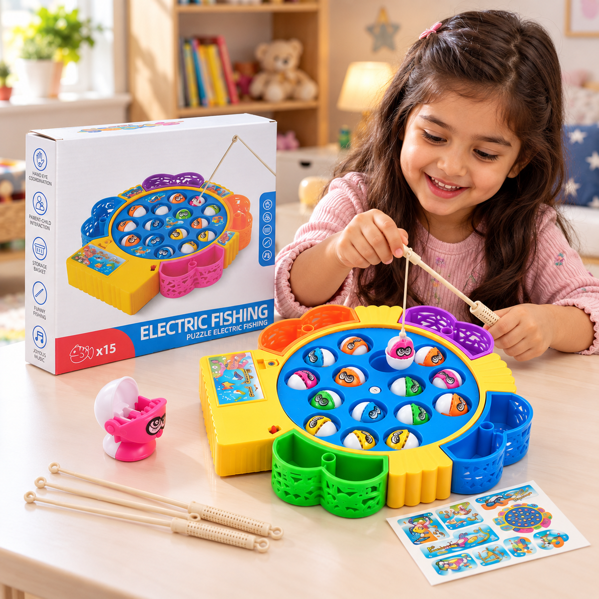 Electric Fishing Game for Kids – 15-Piece Musical Fishing Toy