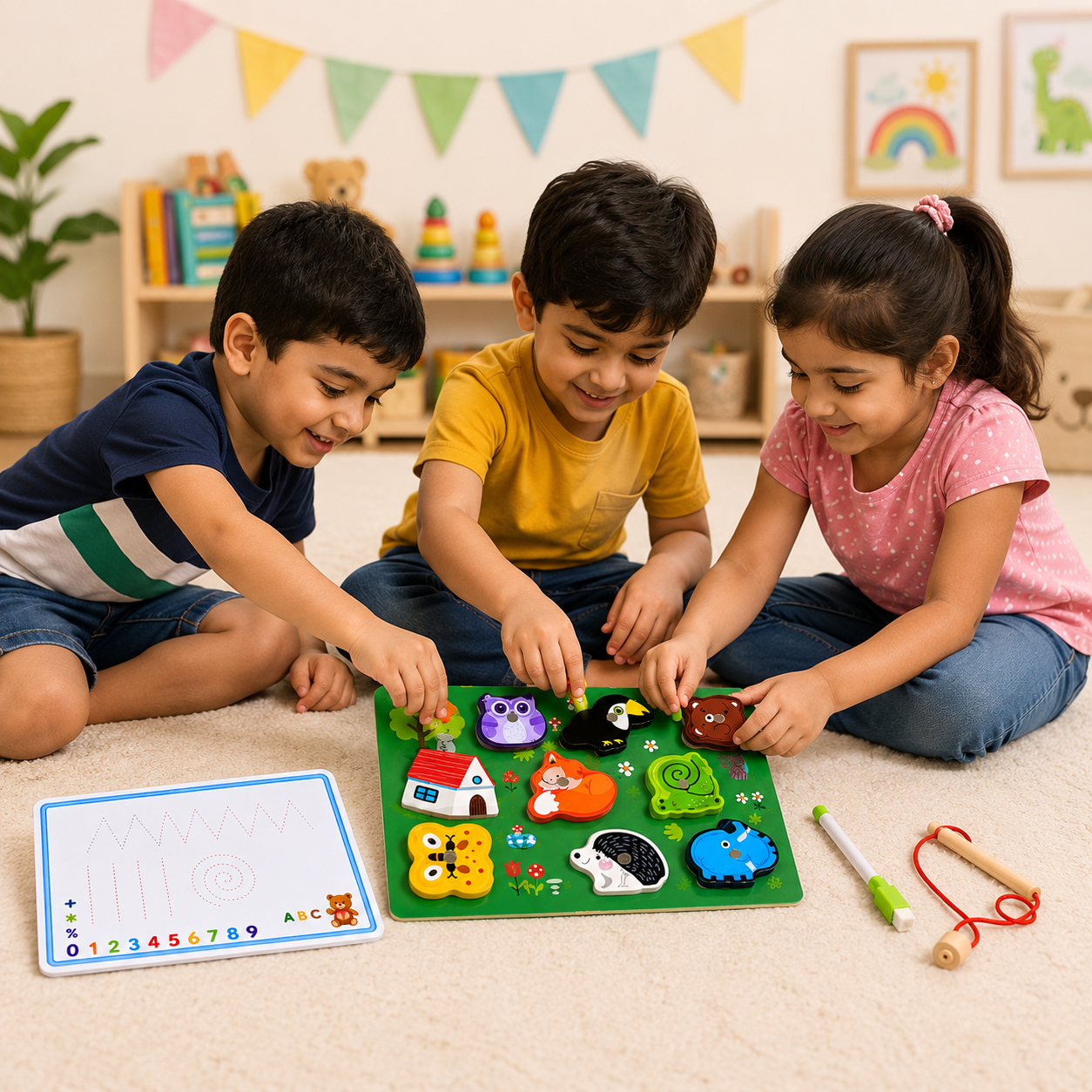 3D Wooden Block Puzzle with White Board Transport