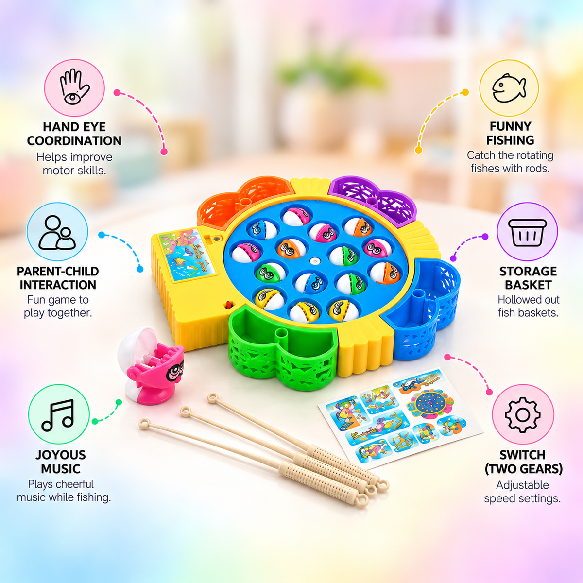 Electric Fishing Game for Kids – 15-Piece Musical Fishing Toy