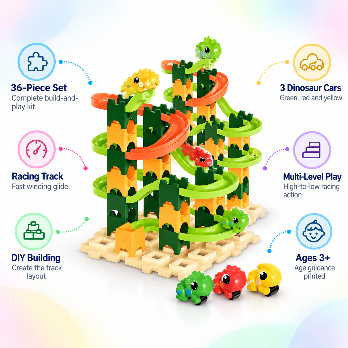 Dinosaurs Racing Track – DIY Building Block Track Set