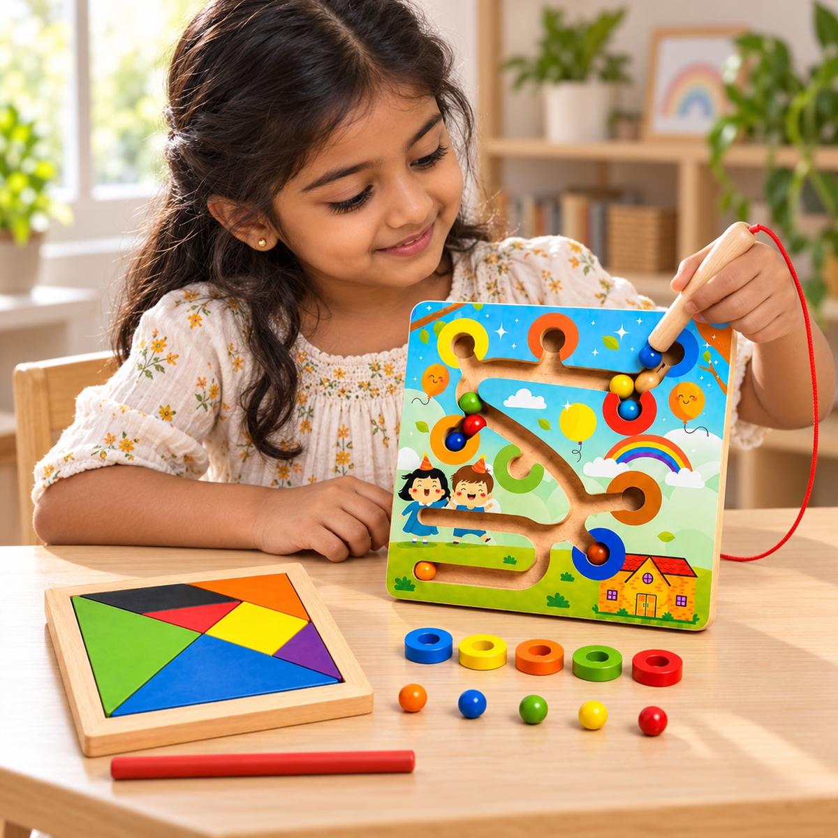 Wooden Square Puzzle & Maze – Educational Learning Toy