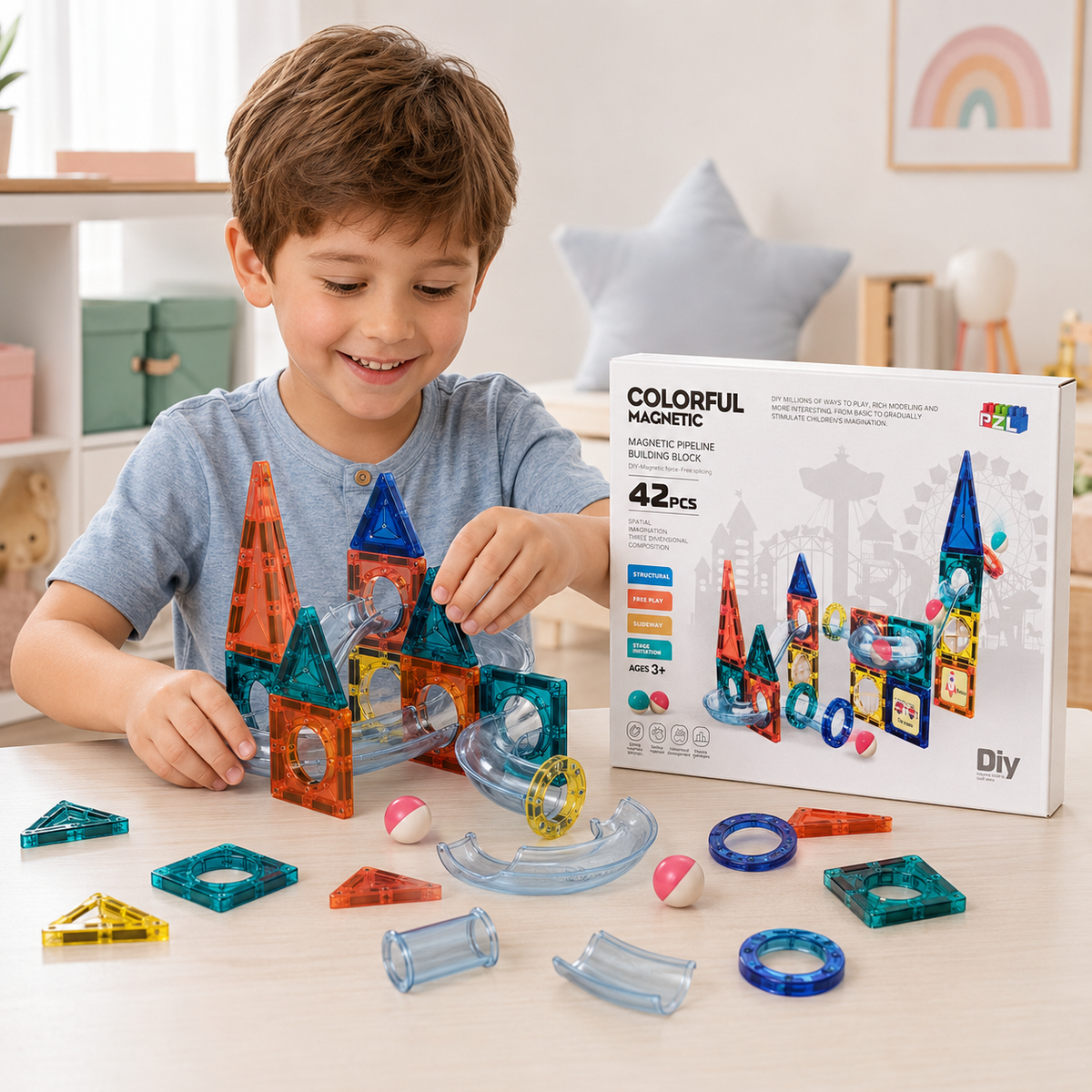 Magnetic Tile (42 Pcs) with Pipes