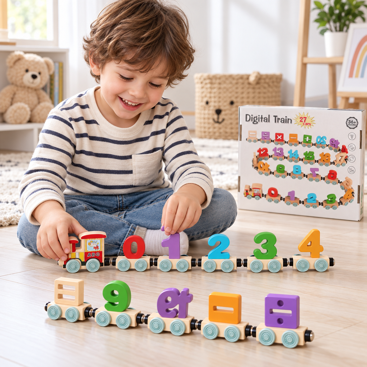 Learning Train (Digital & Alphabet) – 27 Cars Educational Wooden Train