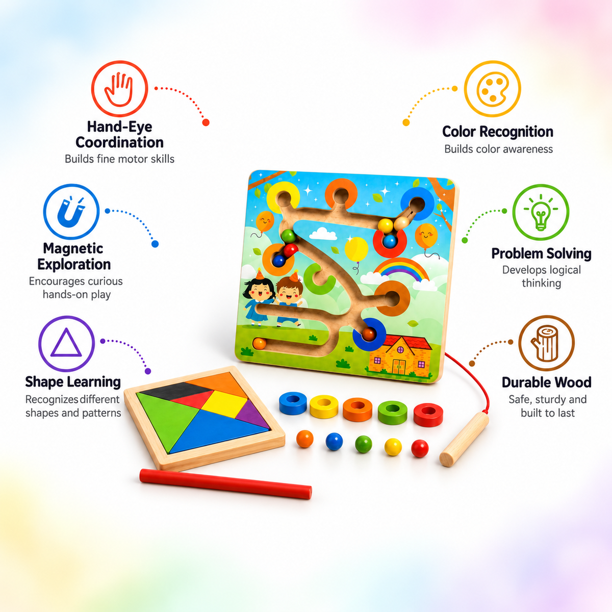 Wooden Square Puzzle & Maze – Educational Learning Toy