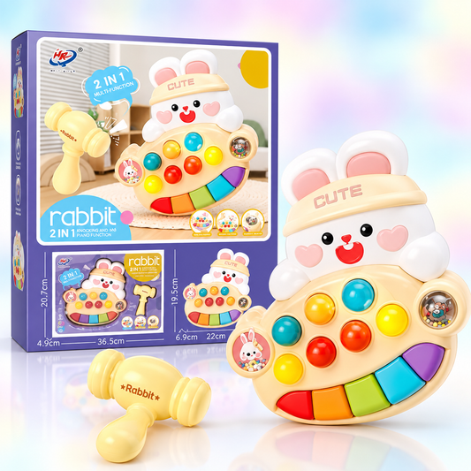 2-in-1 Rabbit Musical Piano & Hammer Ball Pounding Toy with Lights