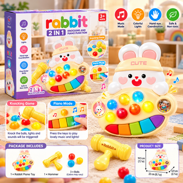 2-in-1 Rabbit Musical Piano & Hammer Ball Pounding Toy with Lights