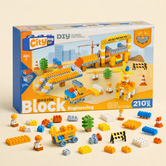 DIY City Block Engineering Set – 210 Pieces Construction Toy for Kids