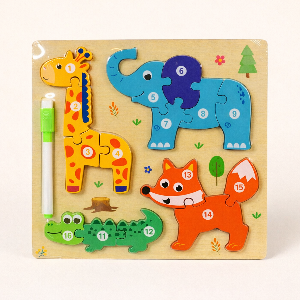 3D Block Puzzle with White Board Animals