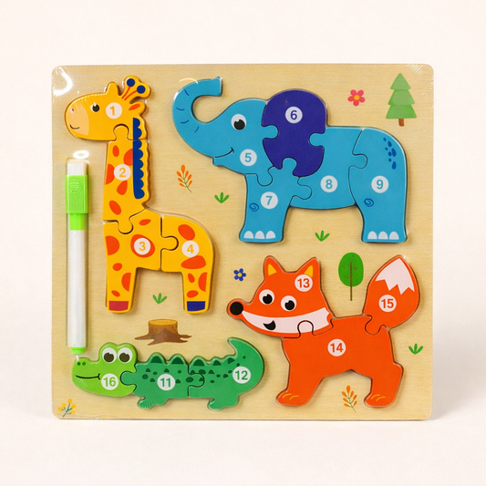 3D Block Puzzle with White Board Animals