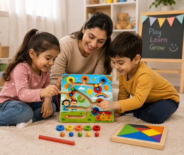 Wooden Square Puzzle Lock With Wooden Maze