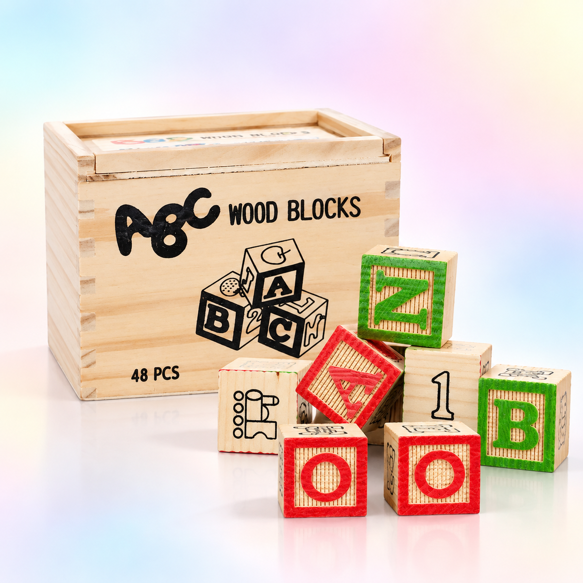 Wooden Alphabet & Number Blocks – 48 Pieces