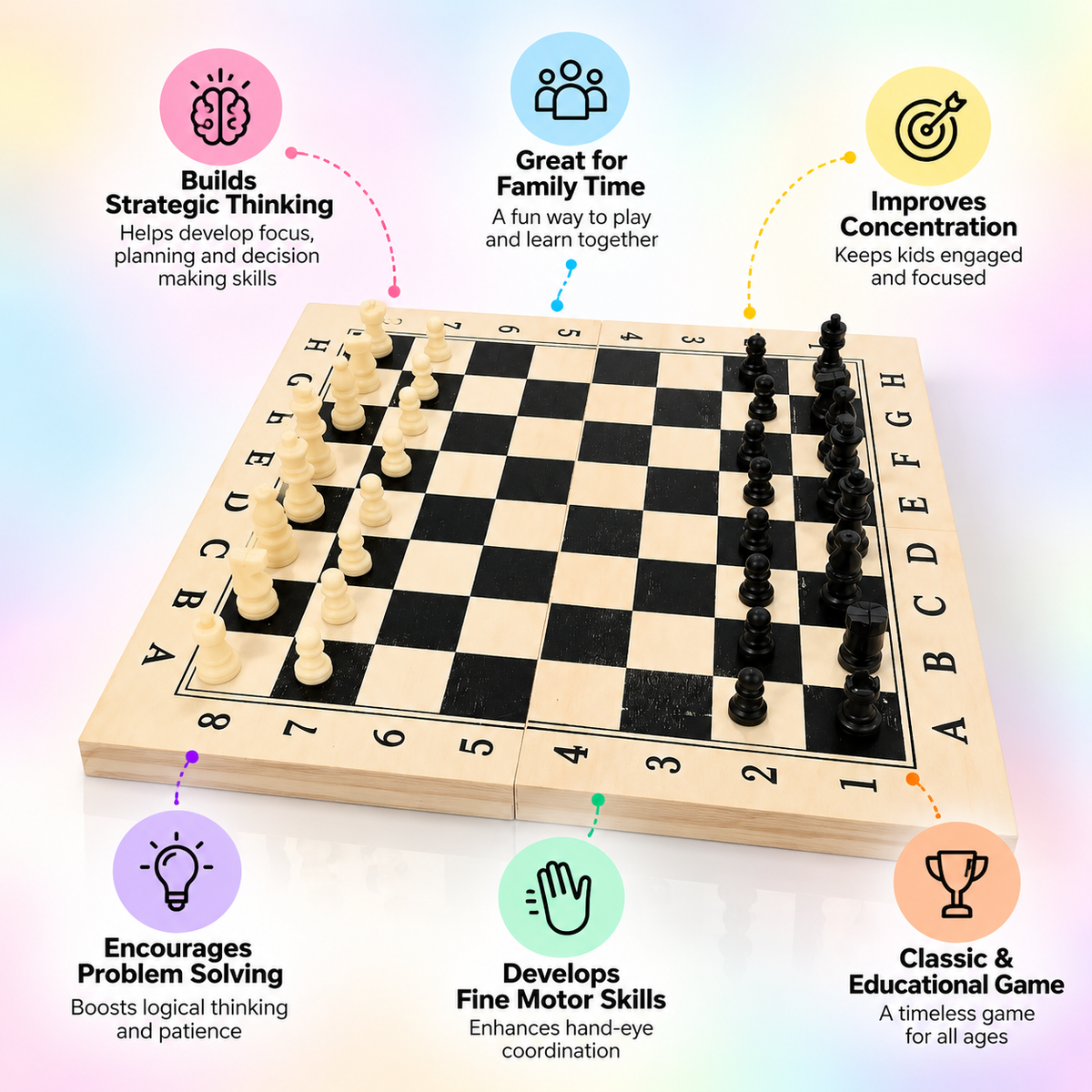 Wooden Chess Board Game Set for Kids & Beginners