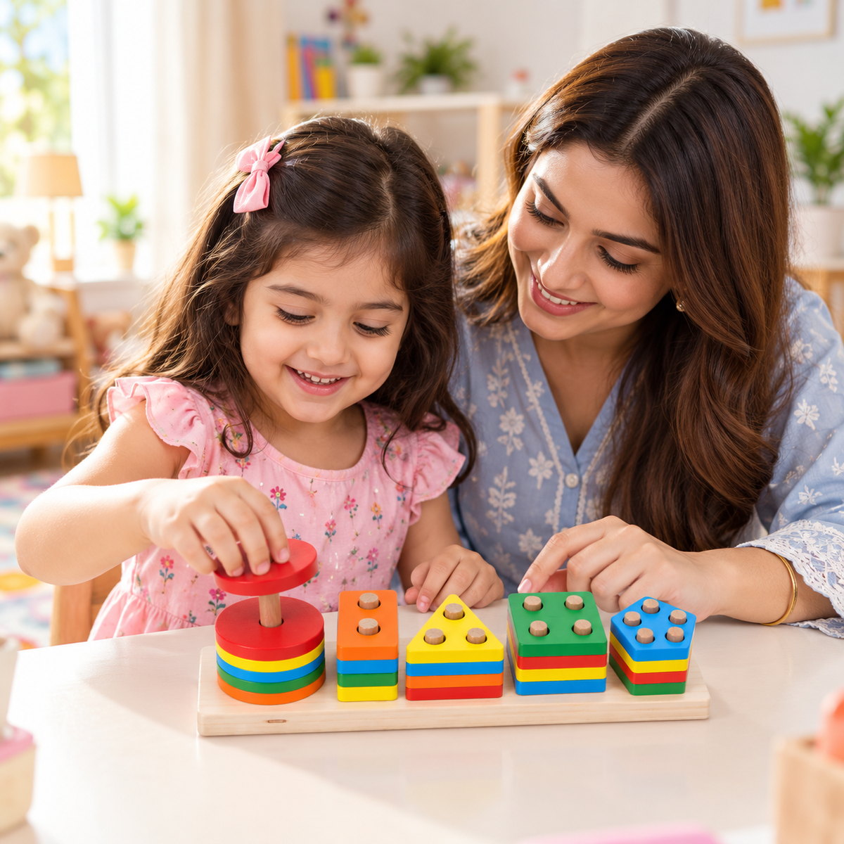 Wooden Geometric Shape Sorting & Stacking Toy