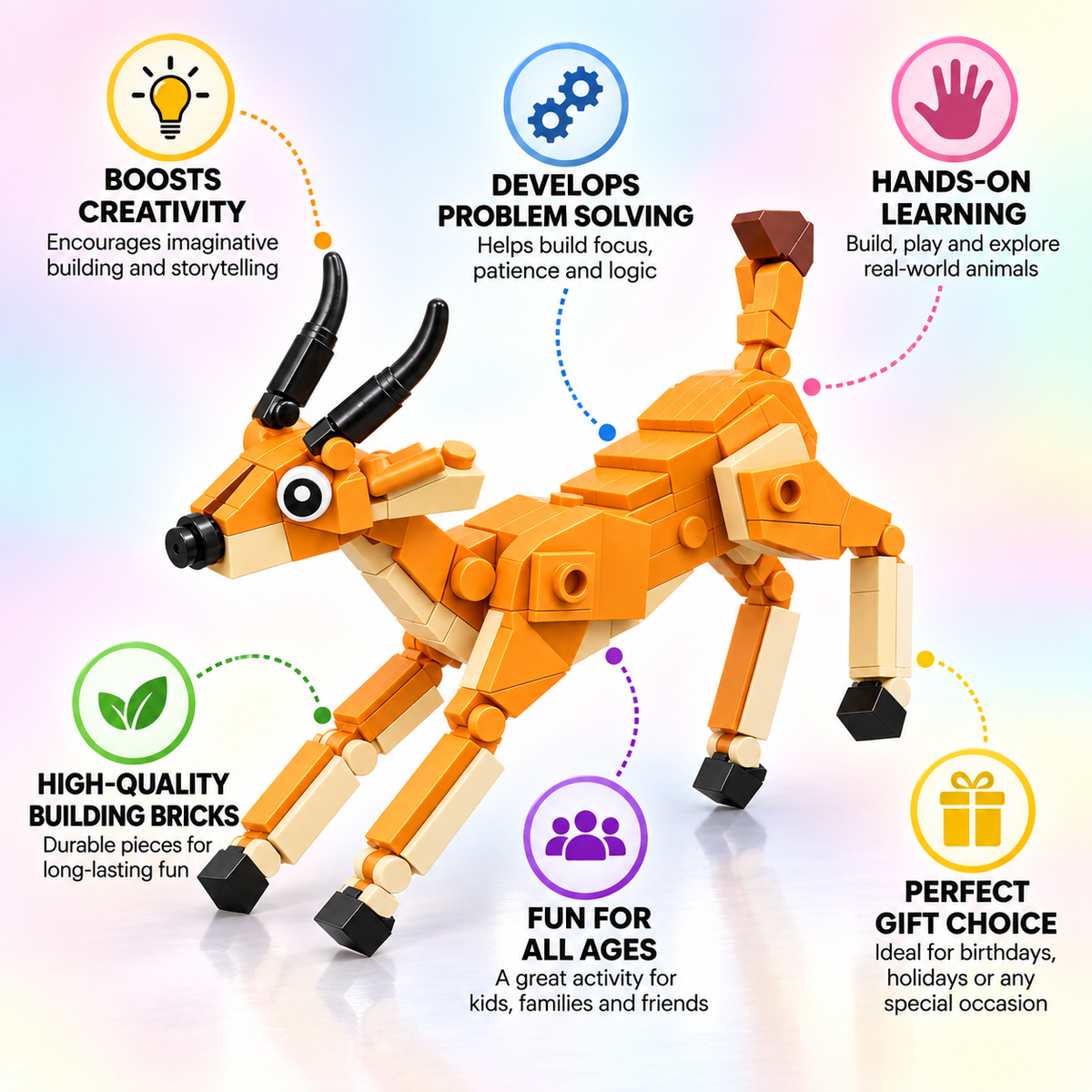 Wild Explorers Safari Animal Building Blocks Set – 6 Buildable Wildlife Models for Kids