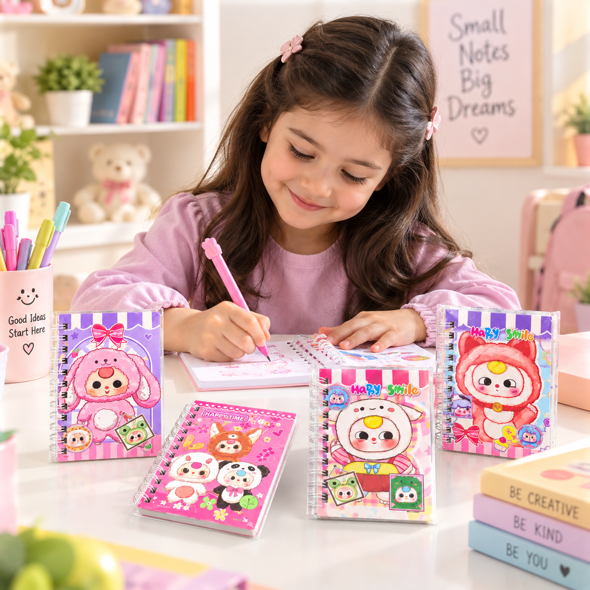 4-in-1 Mini Spiral Notebook for Kids – Cute Cartoon School & Writing Notebook