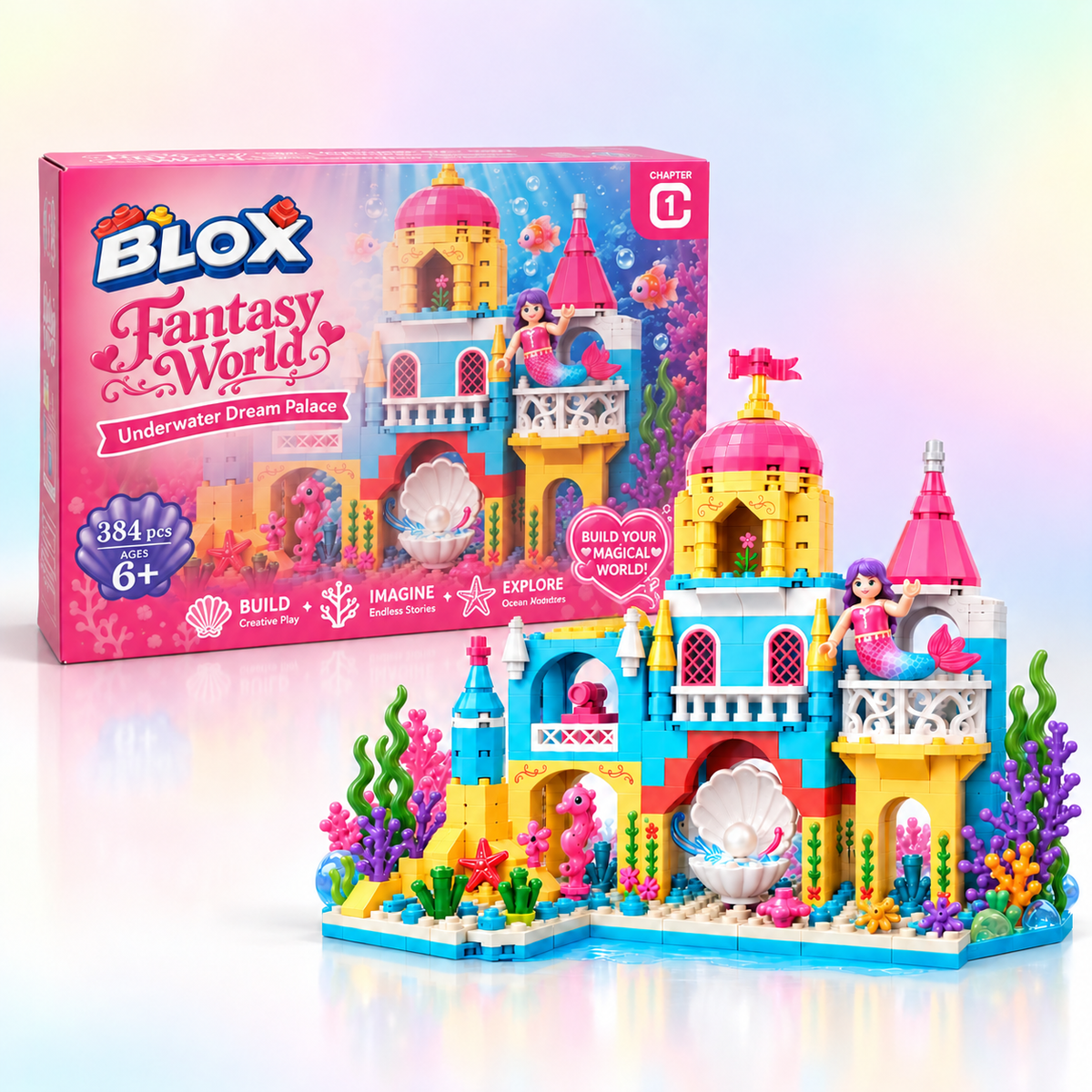 BLOX Fantasy World Underwater Dream Palace Building Blocks Set – 384 Pieces