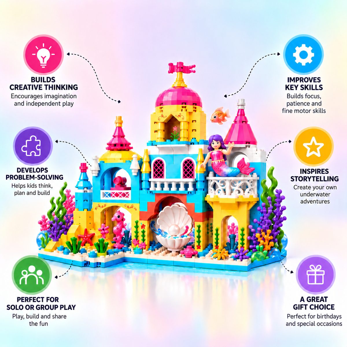 BLOX Fantasy World Underwater Dream Palace Building Blocks Set – 384 Pieces