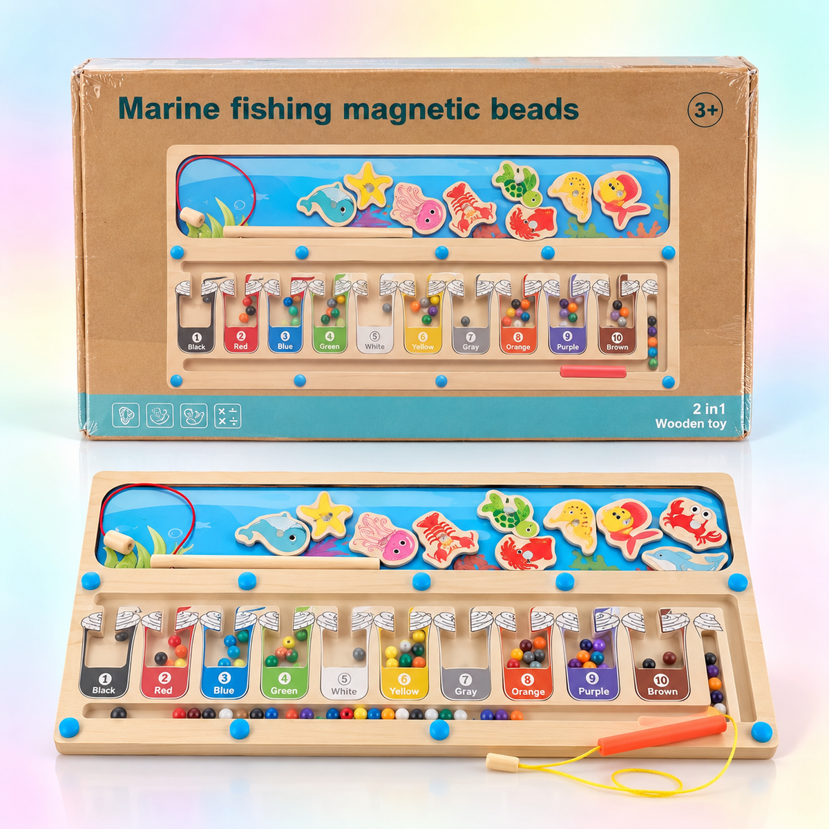 2-in-1 Wooden Magnetic Fishing & Color Sorting Toy