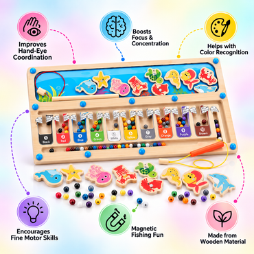 2-in-1 Wooden Magnetic Fishing & Color Sorting Toy