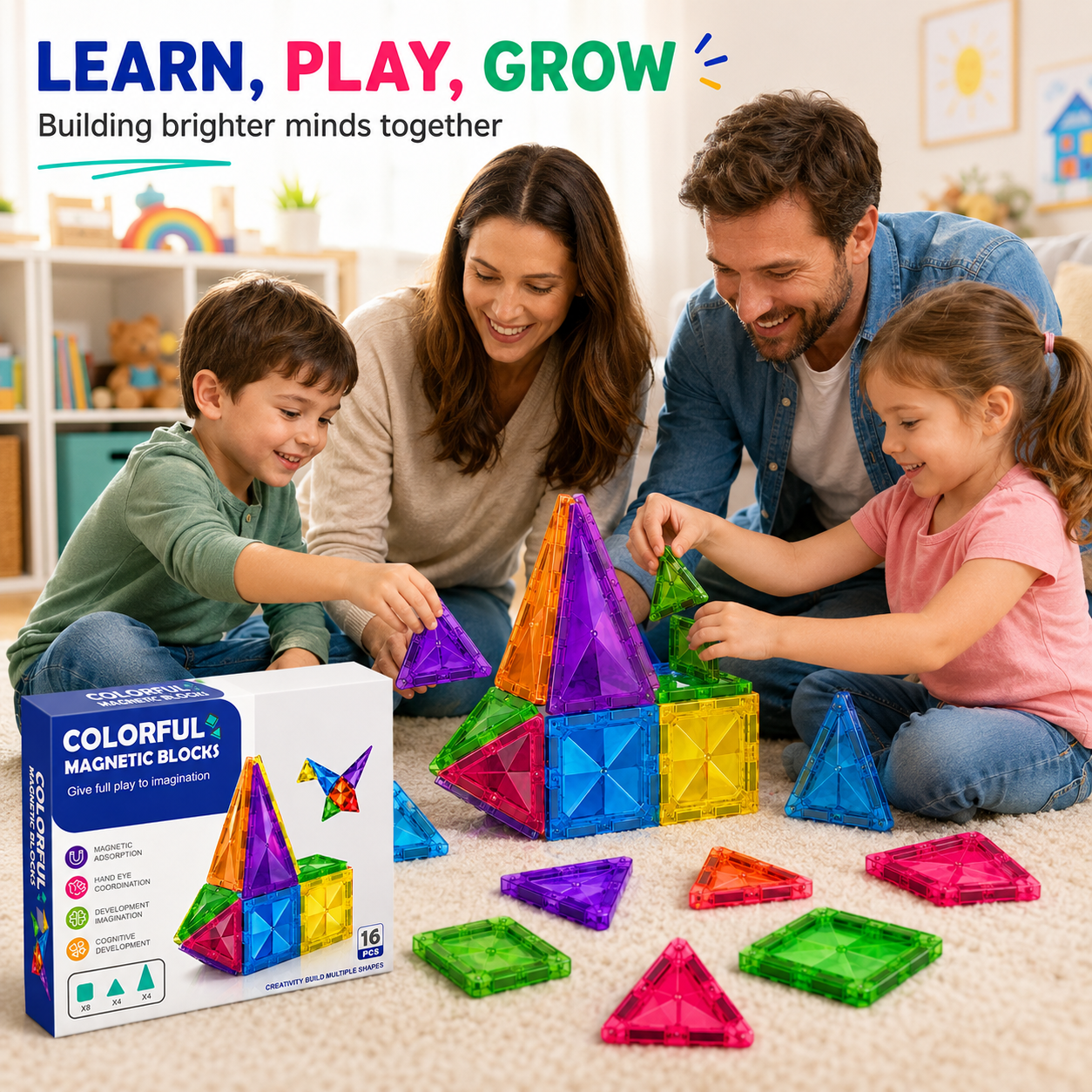 Colorful Magnetic Building Blocks (16 Pieces)