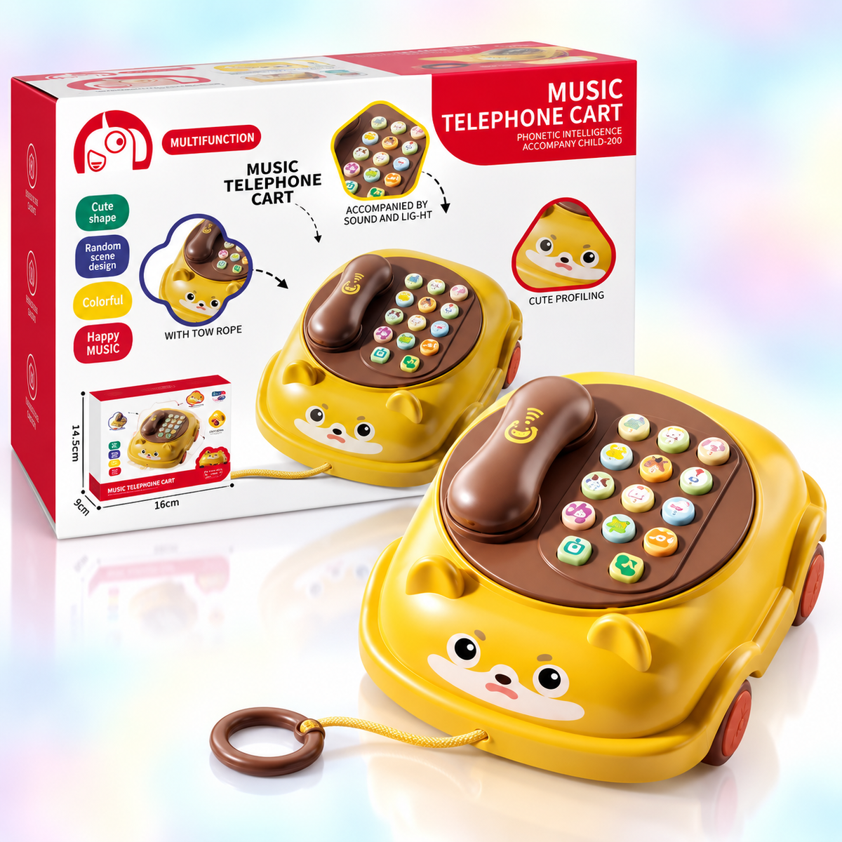 Multifunction Musical Telephone Pull-Along Car with Lights & Sounds