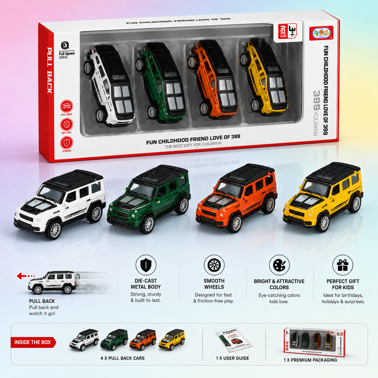 4-in-1 Die-Cast Pull Back Car Set