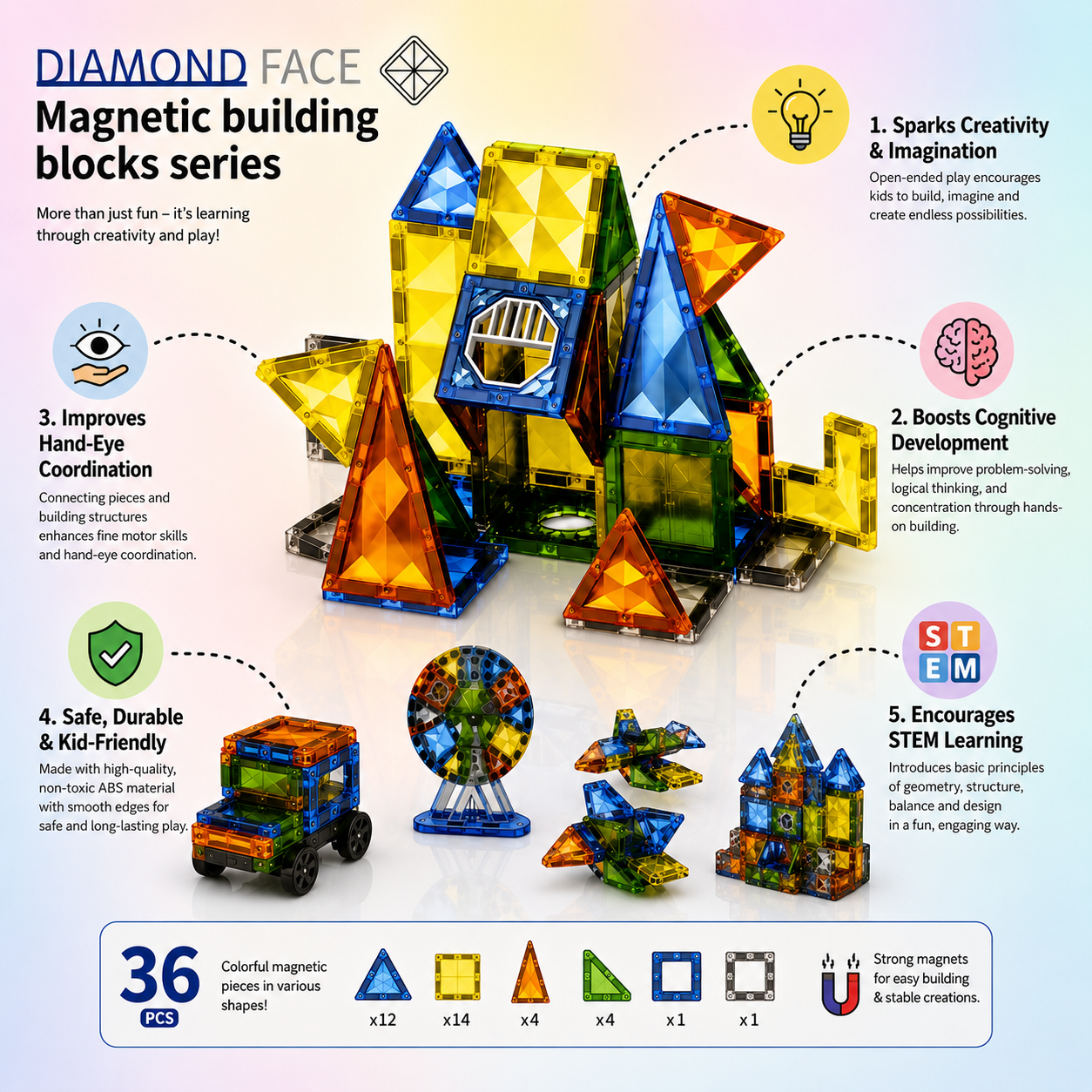 Magnetic Building Block Set 36-Piece