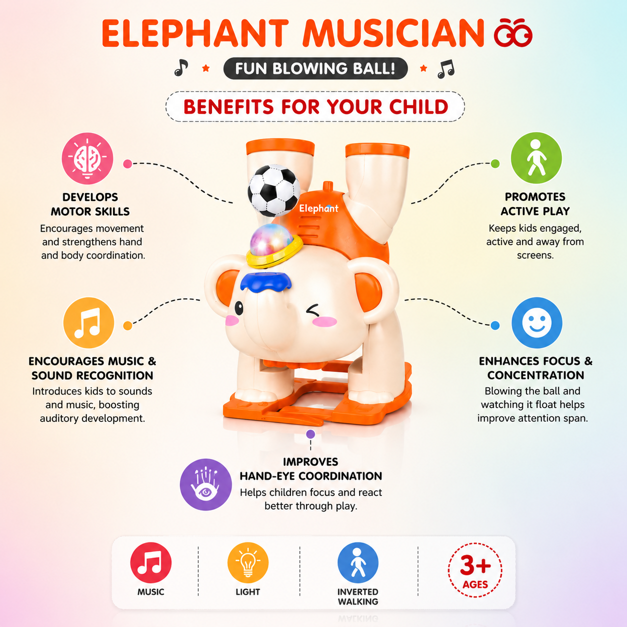 Elephant Musician Fun Ball Blowing