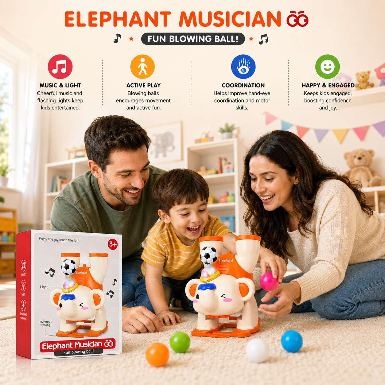 Elephant Musician Fun Ball Blowing