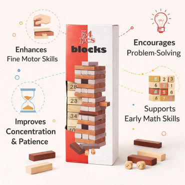 Wooden Stacking Tower Blocks – 54 Pieces Balance Game