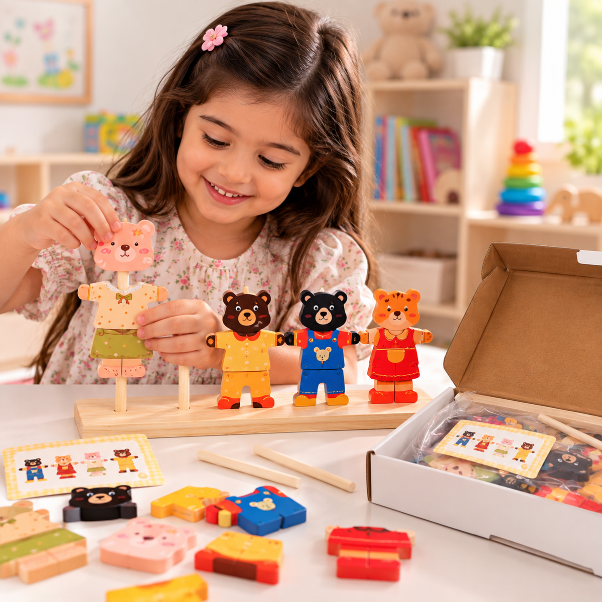 Little Bear Changing Clothes Wooden Matching Set