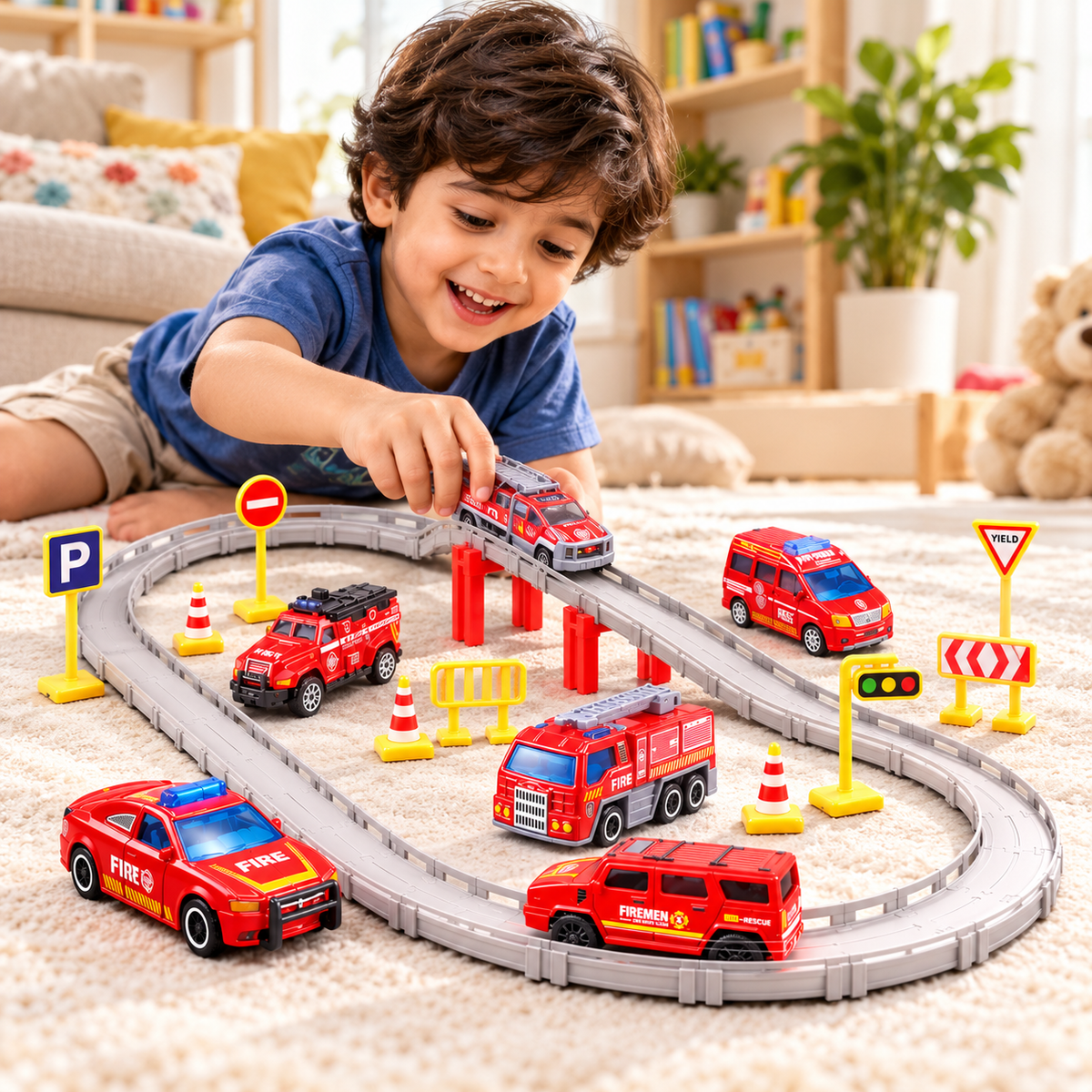 Fire Rescue Rail Track Toy Set