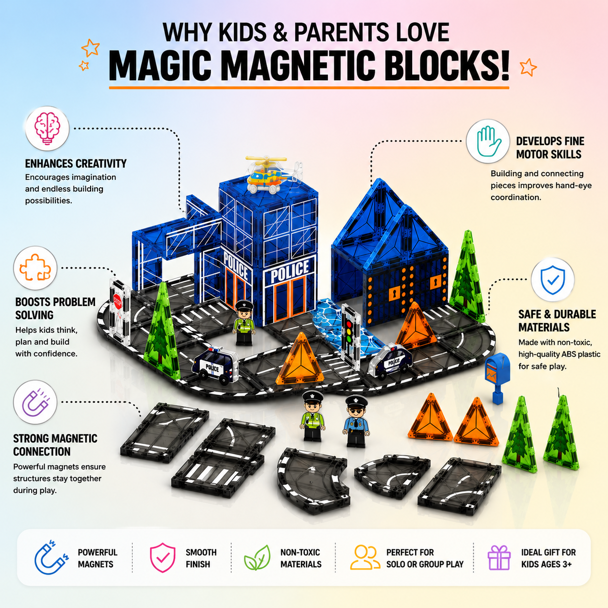 Magic Magnetic Blocks - Police Station (49 Pieces)