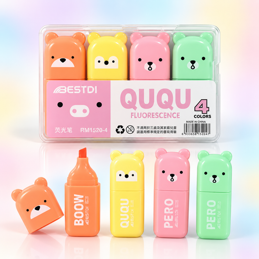 Pastel Bear Fluorescent Highlighters – 4 Colors