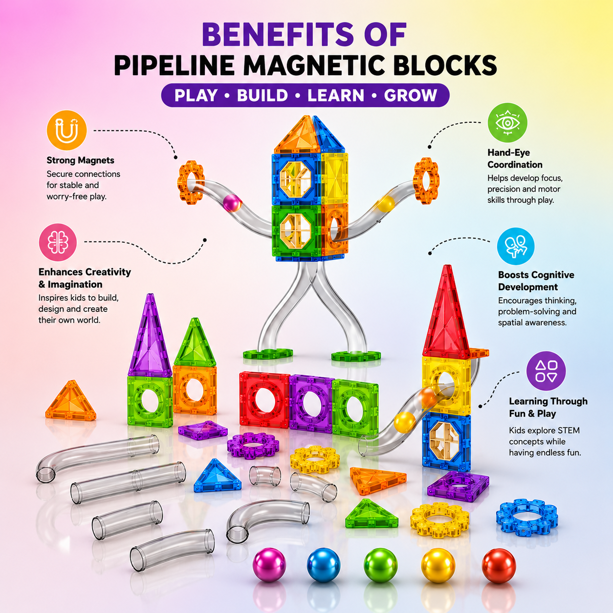 Pipeline Magnetic Blocks (42 Pieces)