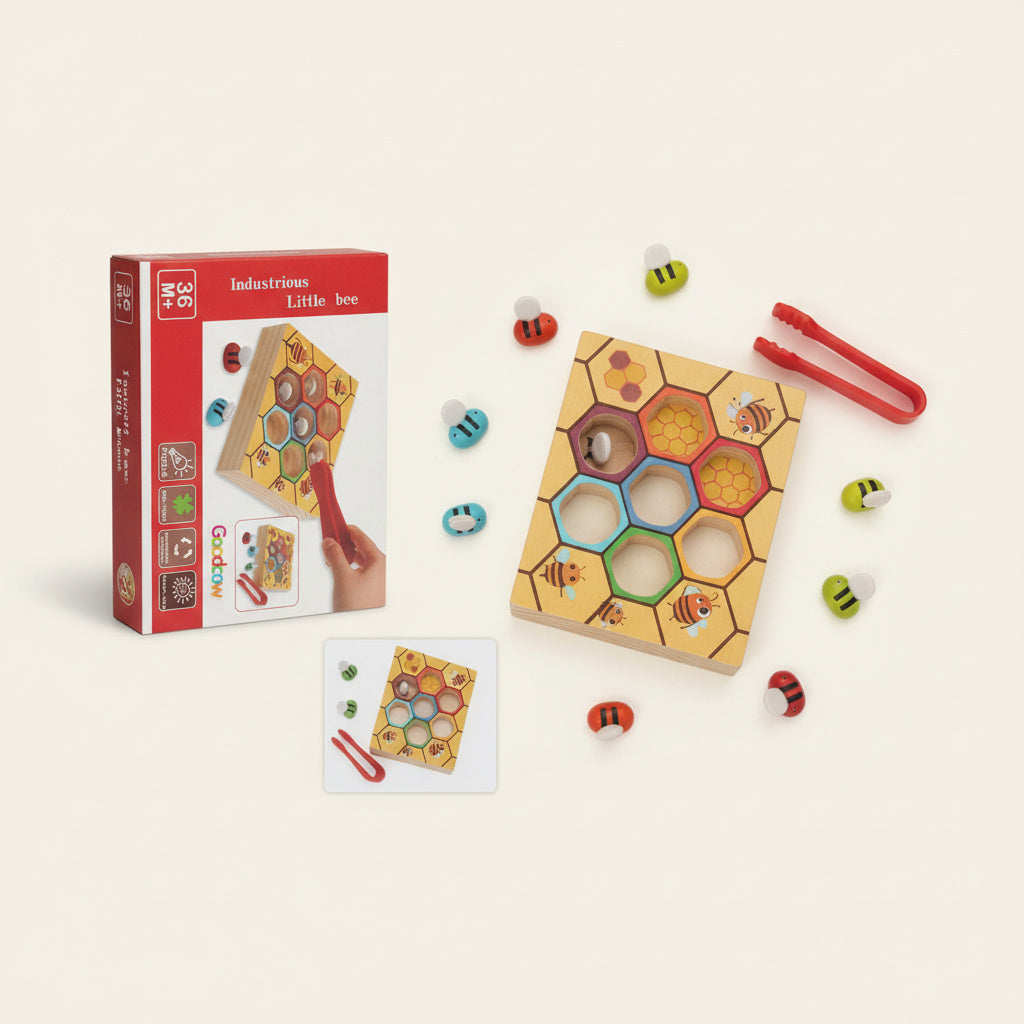 Industrious Little Bee: Montessori Wooden Beehive Game