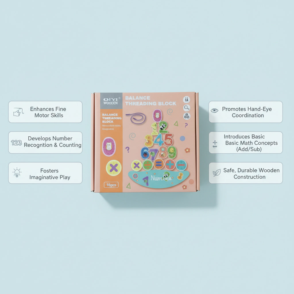 Wooden Balance Threading & Number Learning Block Set