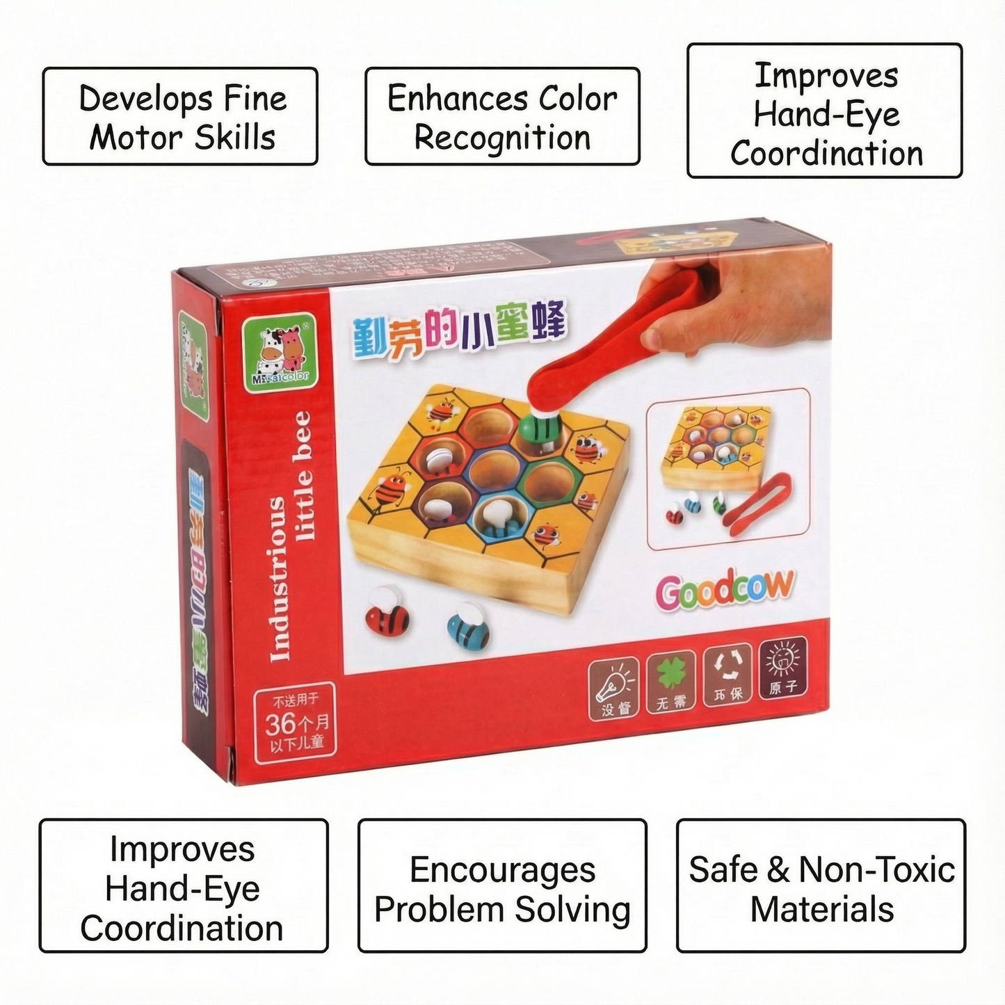 Industrious Little Bee: Montessori Wooden Beehive Game