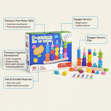 5-Column Set of Beads: The Ultimate Montessori Stacking & Sequencing Toy